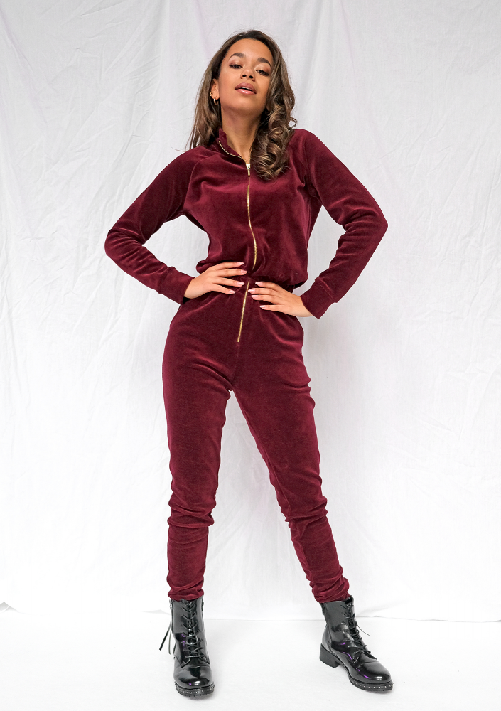 Kombinezon velvet Bordowy