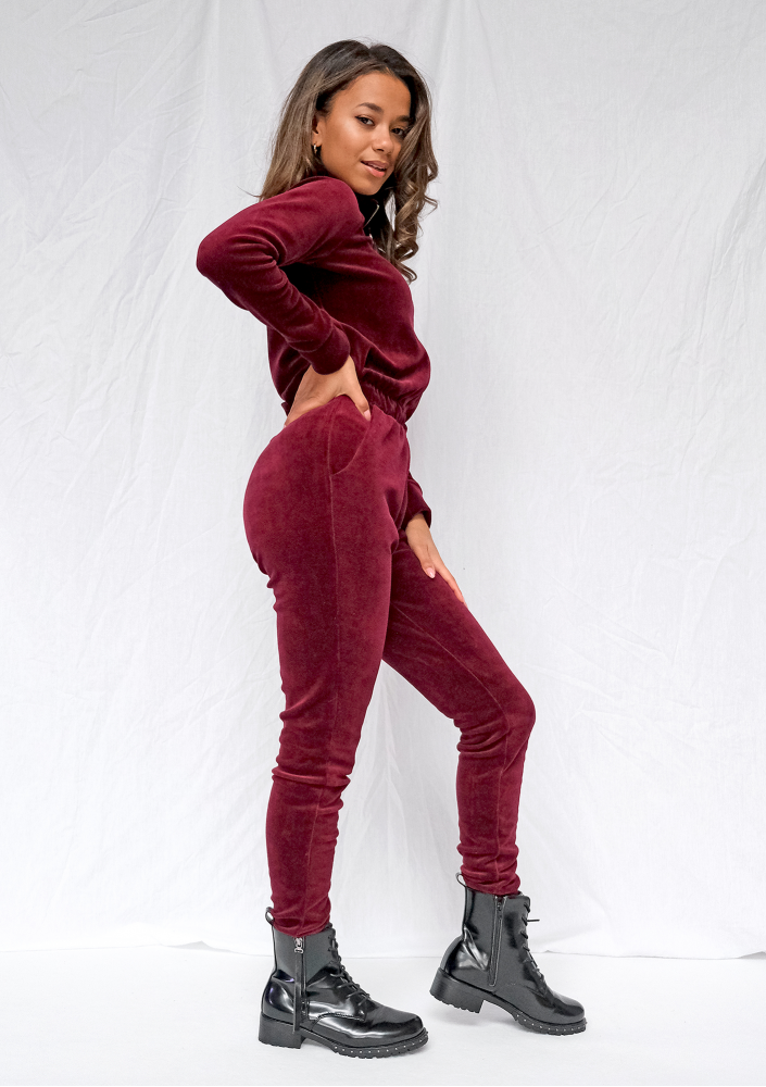 Kombinezon velvet Bordowy
