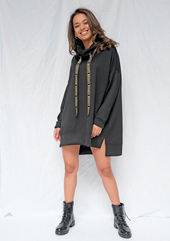 Tunika żakard z troczkami gold logo Czarna