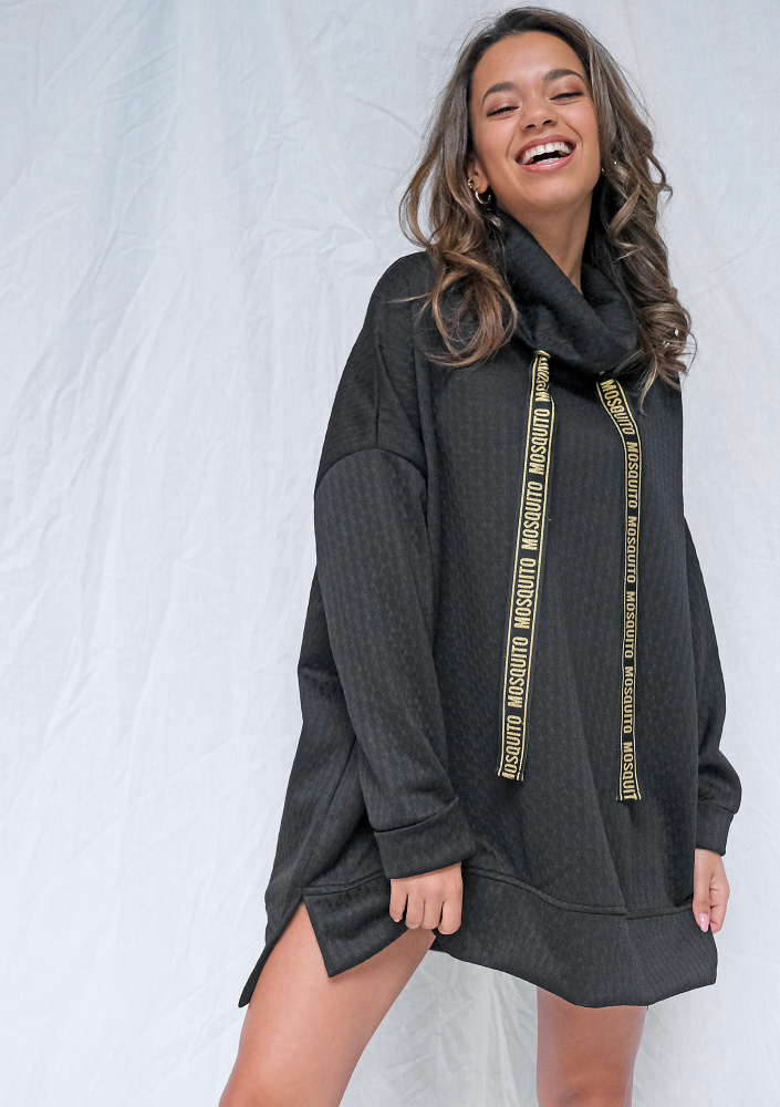 Tunika żakard z troczkami gold logo Czarna