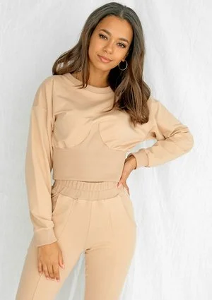 Bluza crop z wysokim ściągaczem Taupe ILM