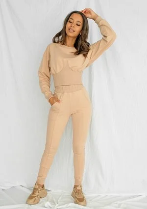 Bluza crop z wysokim ściągaczem Taupe ILM