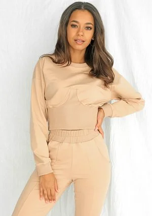 Bluza crop z wysokim ściągaczem Taupe ILM