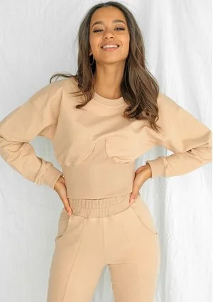 Bluza crop z wysokim ściągaczem Taupe ILM