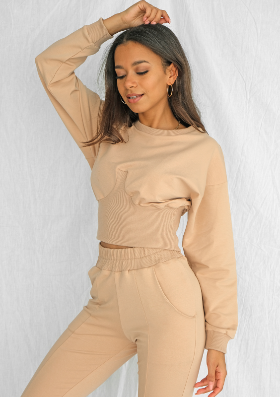 Bluza crop z wysokim ściągaczem Taupe ILM