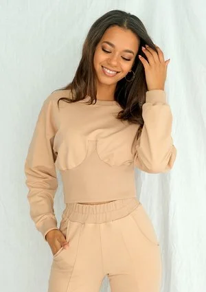 Bluza crop z wysokim ściągaczem Taupe ILM