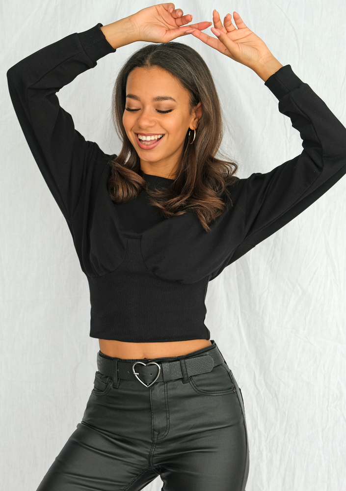 Bluza crop z wysokim ściągaczem Czarna ILM