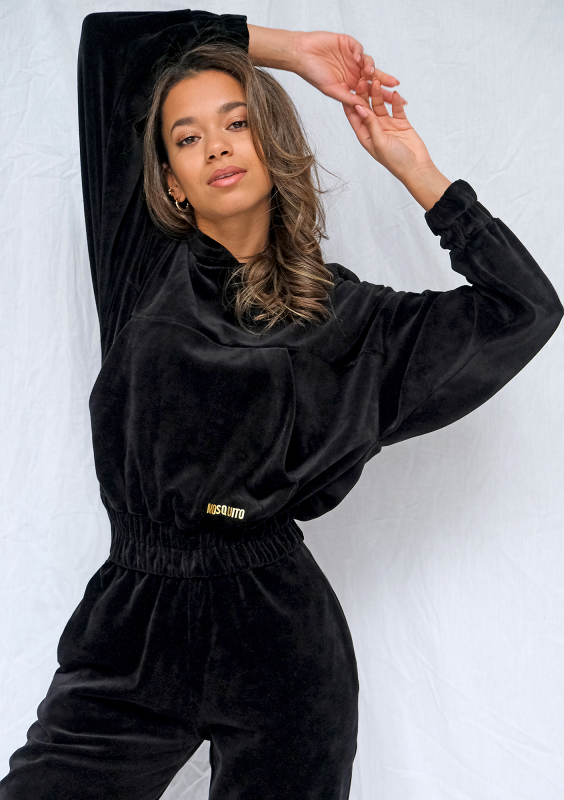 Welurowa bluza o luźnym kroju Czarna  ILM