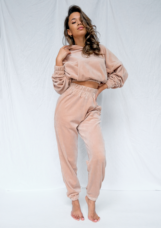 Spodnie welurowe o luźnym kroju warm Taupe ILM