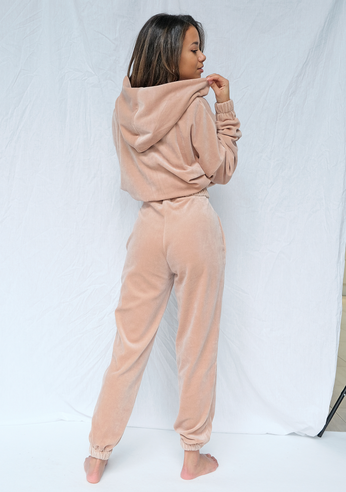 Spodnie welurowe o luźnym kroju warm Taupe ILM