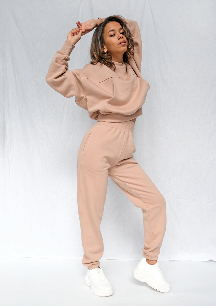 Bluza kangurka o luźnym kroju Taupe ILM