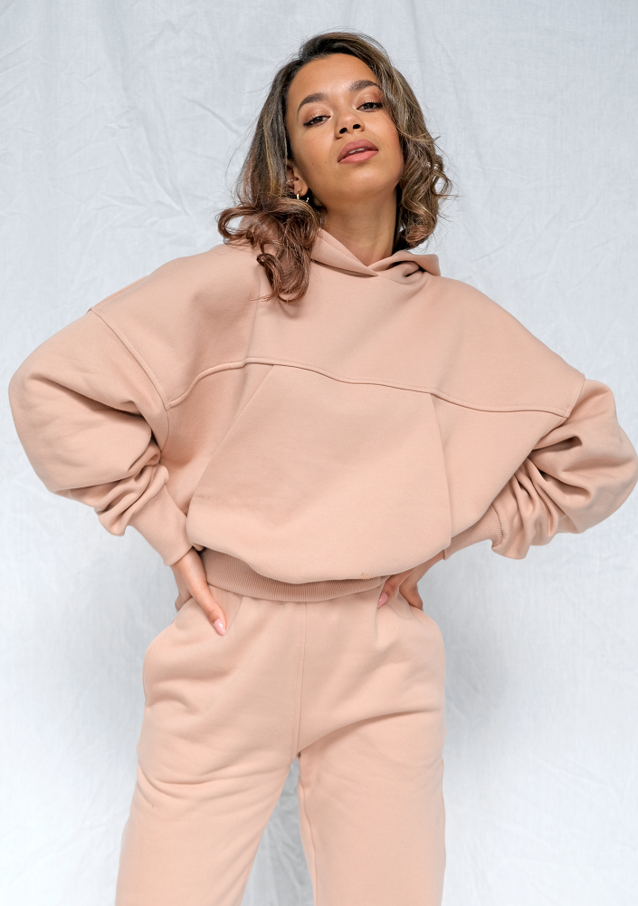 Bluza kangurka o luźnym kroju Taupe ILM