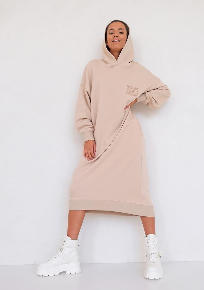 Sporty midi hooded dress Beige