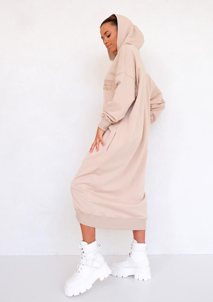 Sporty midi hooded dress Beige