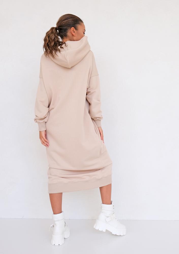 Sporty midi hooded dress Beige