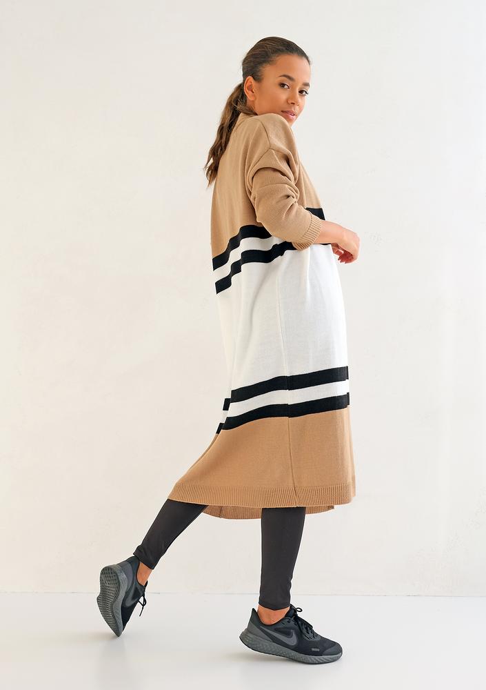 Long striped cardigan beige