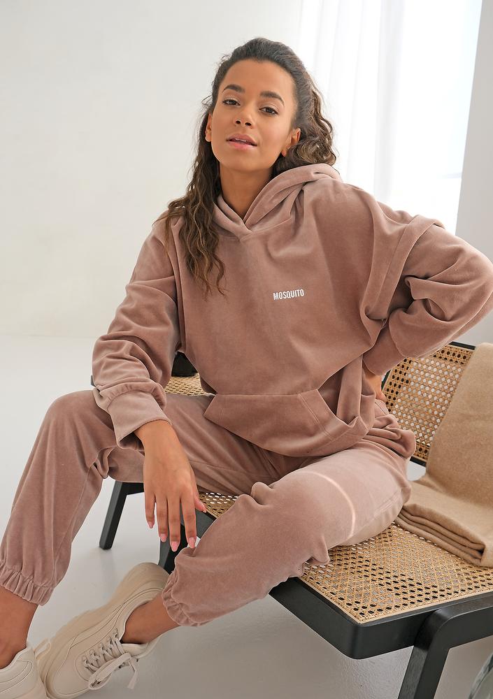 Welurowa bluza z kapturem Coffe Beige ILM