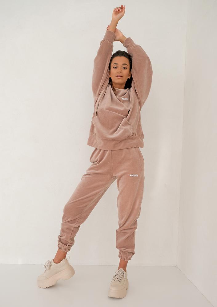 Coffe Beige velvet hoodie sweatshirt