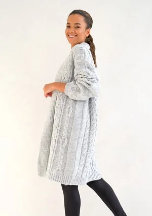 Long Grey Cardigan Plait