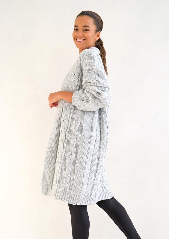 Long Grey Cardigan Plait