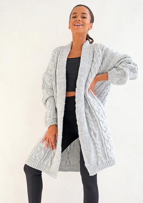 Long Grey Cardigan Plait