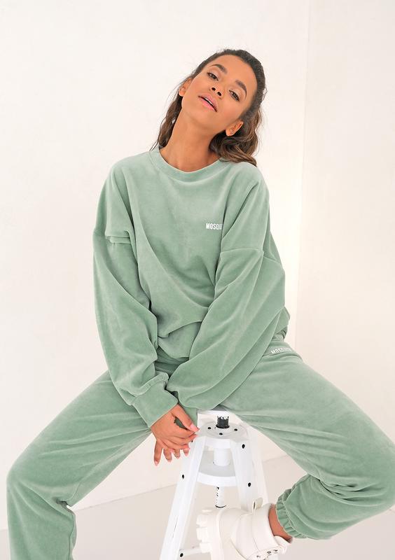 Smoke Mint velvet simple sweatshirt