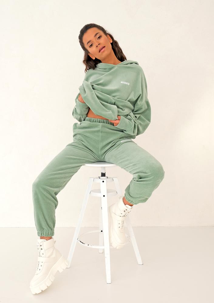 Smoke Mint velvet loose fit hoodie sweatshirt