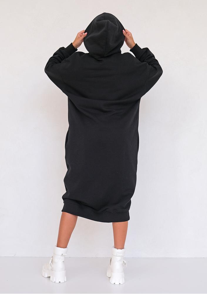 Sporty midi hooded dress Black