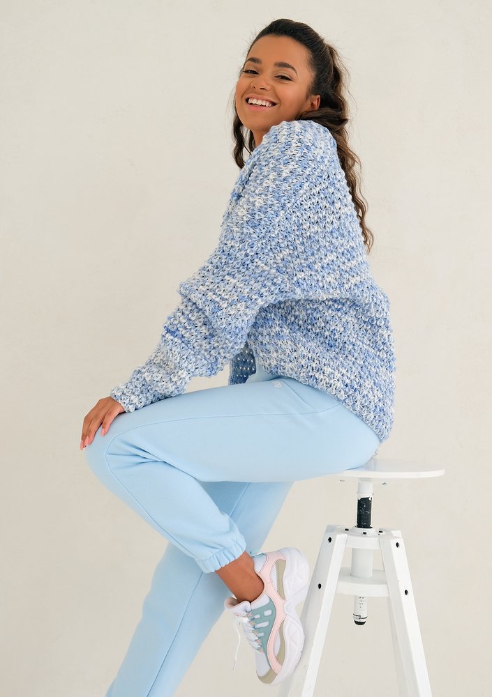 Short blue cardigan