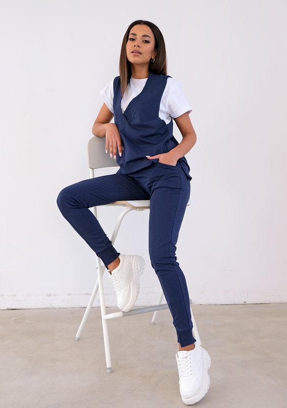 Spodnie bawełniane z asymetrią Navy ILM