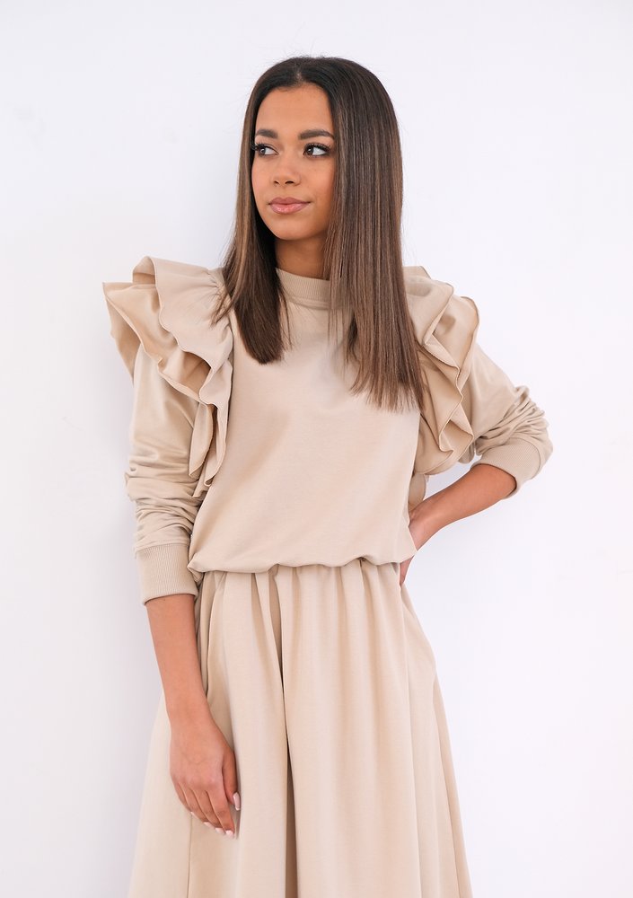 Bluza z falbanami beżowa