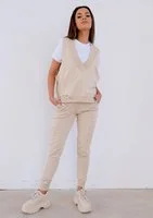Slim - fitted sand beige cotton sweatpants