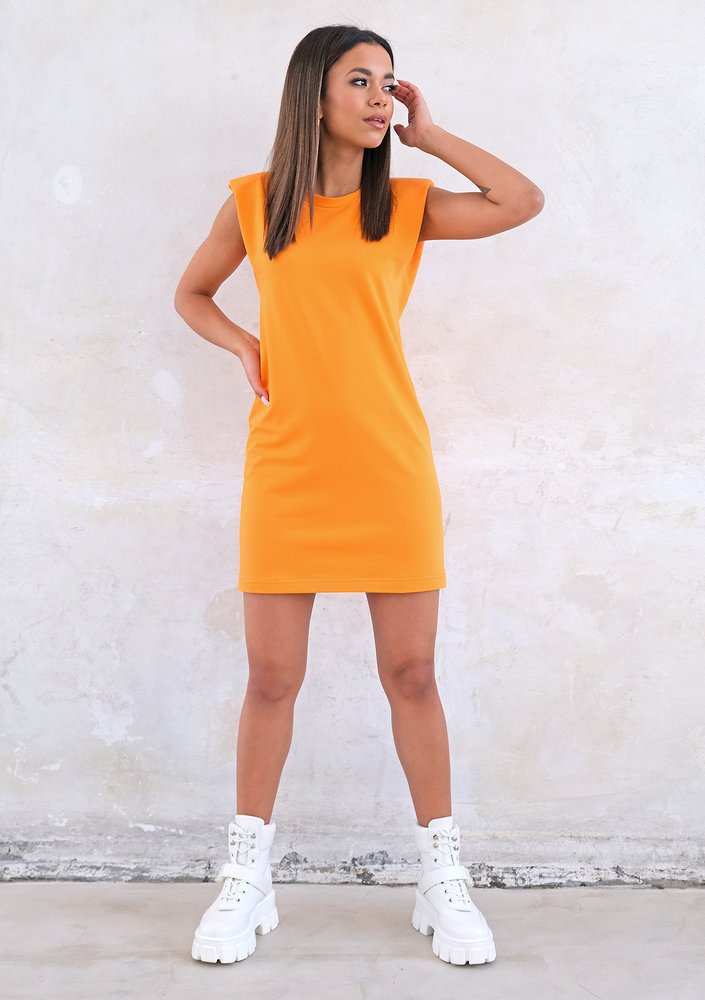 Mini orange dress with shoulder pads