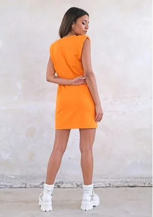Mini orange dress with shoulder pads