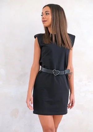 Mini black dress with shoulder pads