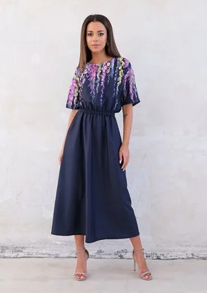 Navy midi dress with floral top