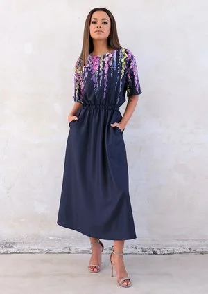 Navy midi dress with floral top
