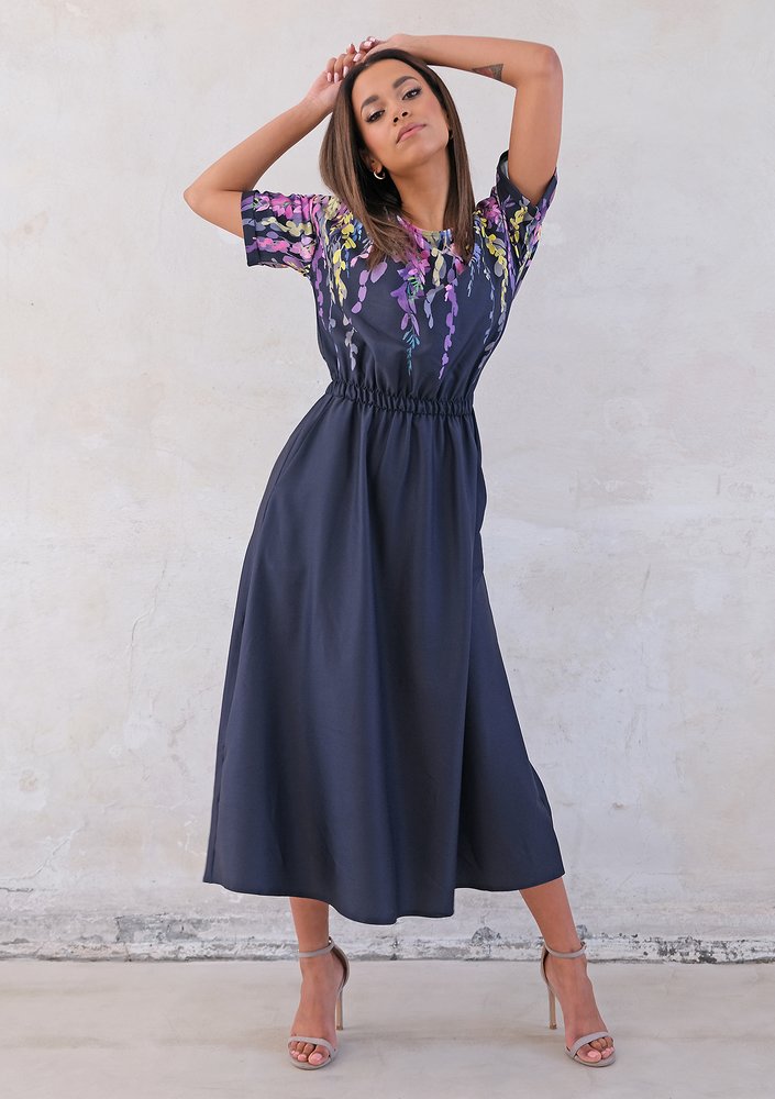 Navy midi dress with floral top