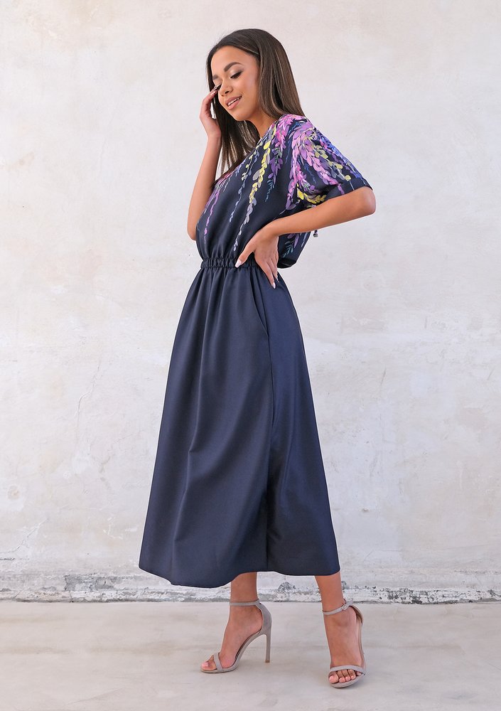 Navy midi dress with floral top