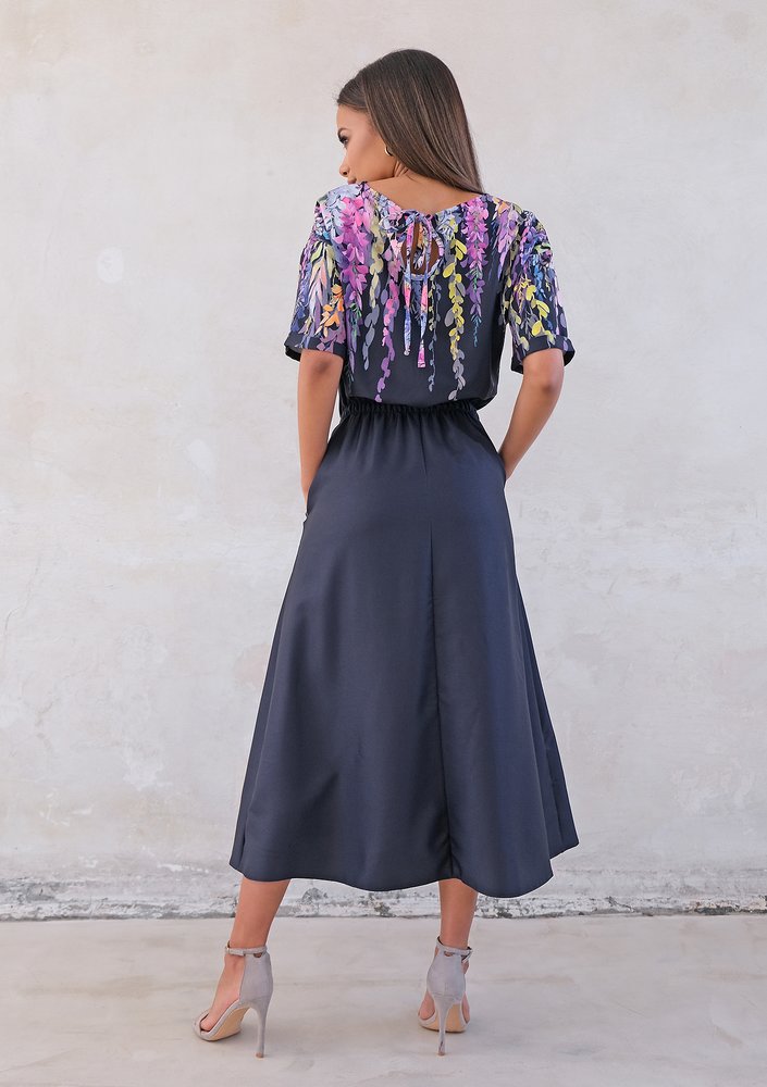 Navy midi dress with floral top