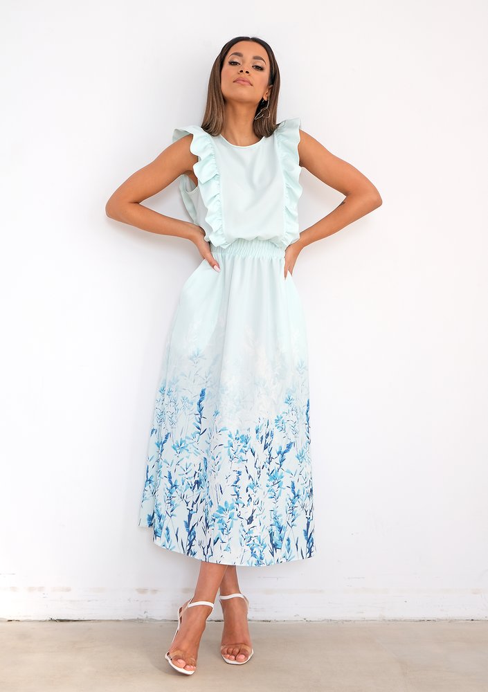 Midi minty dress with floral bottom