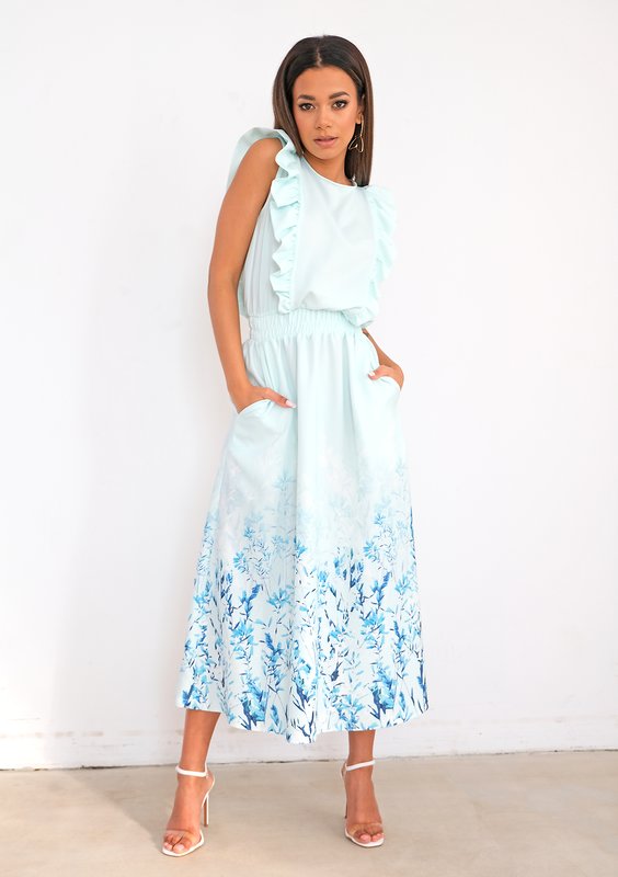 Midi minty dress with floral bottom