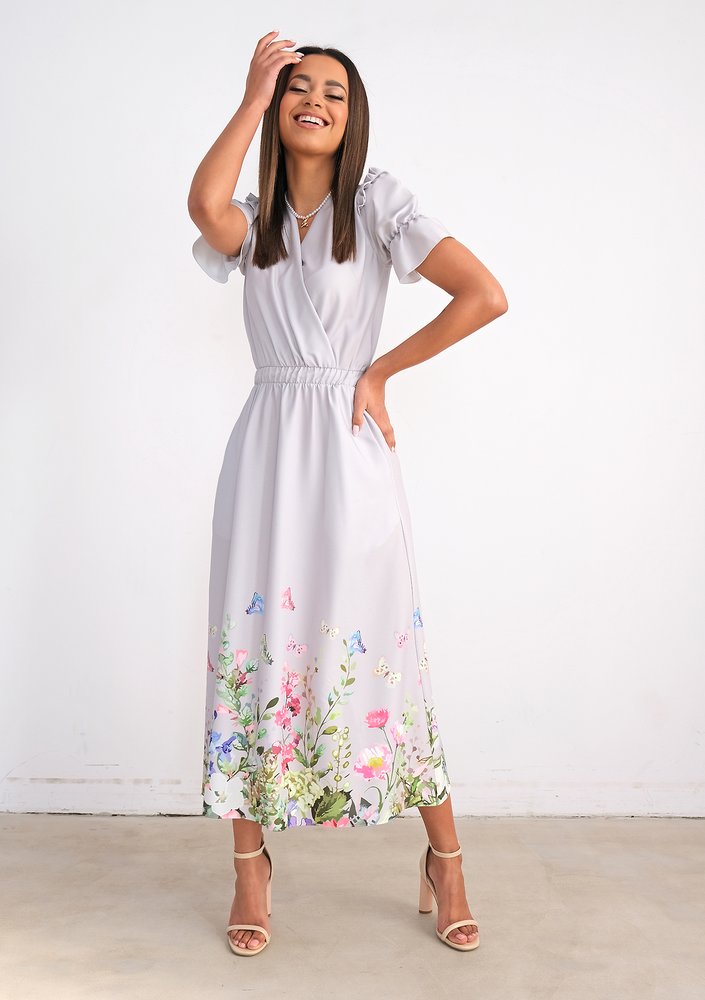 Grey midi dress with floral bottom