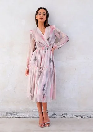 Kopertowa sukienka midi z szyfonu