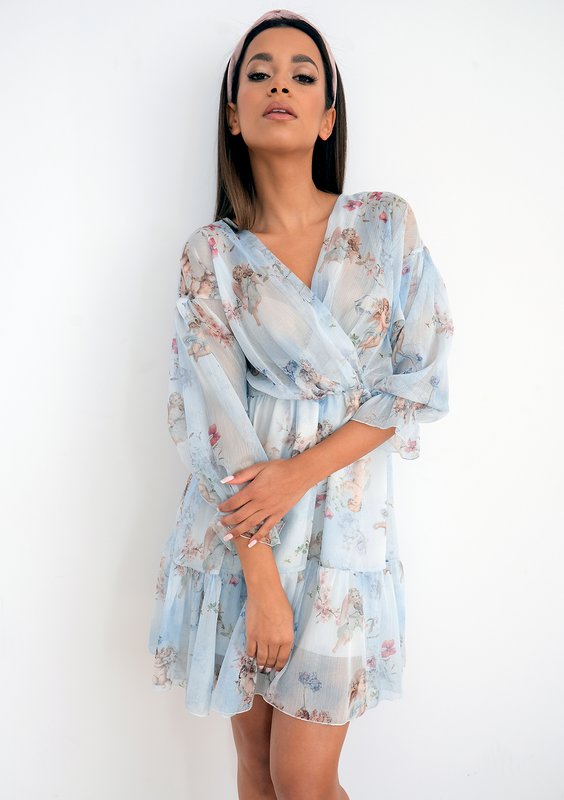 Blue chiffon dress angelic print