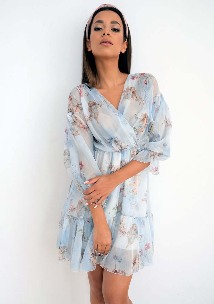 Blue chiffon dress angelic print