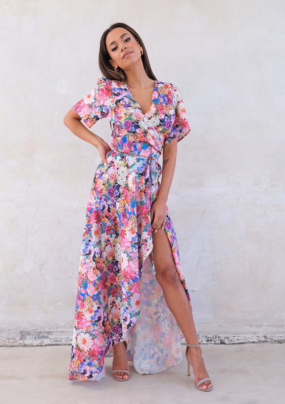 Flower Wrap Dress with asymetric skirt
