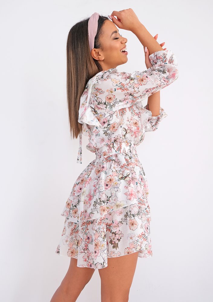 Mini dress with frills Pink Flowers