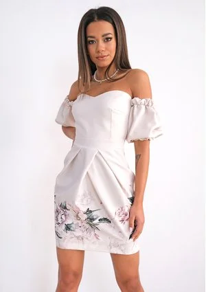 Off the shoulder mini dress with flower bottom