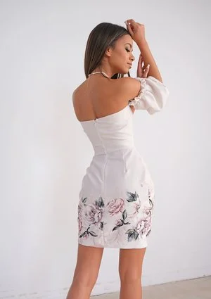 Off the shoulder mini dress with flower bottom